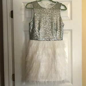 NWT white and silver feathered dress
